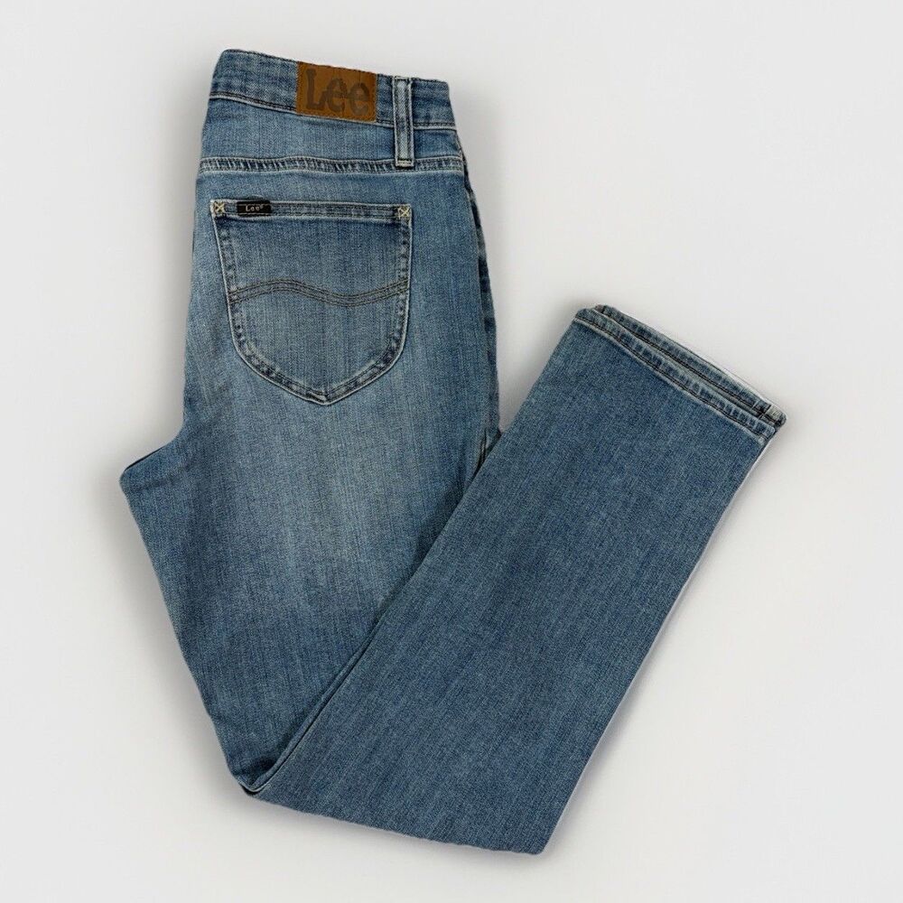 Women's Lee Midrise Regular Fit Straight Jean Size 10 Medium Blue Inseam 28"